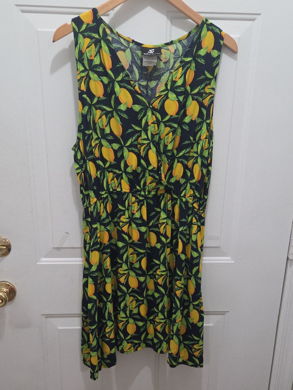 Señor Frog's Sleeveless Lemon Print V-Neck Dress - Yellow/Green XL